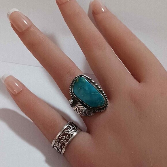 Navajo Native American Turquoise Sterling Ring s5 (1282) - Picture 2 of 5